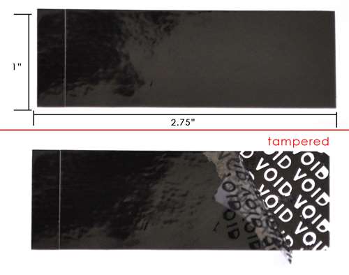 500 Black Tamper-Evident Security Labels TamperColor® Seal Stickers, Rectangle 2.75" x 1" (70mm x 25mm).