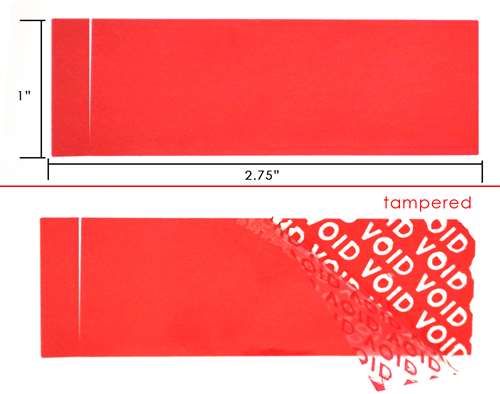 500 Red Tamper-Evident Security Labels TamperColor® Seal Stickers, Rectangle 2.75" x 1" (70mm x 25mm).