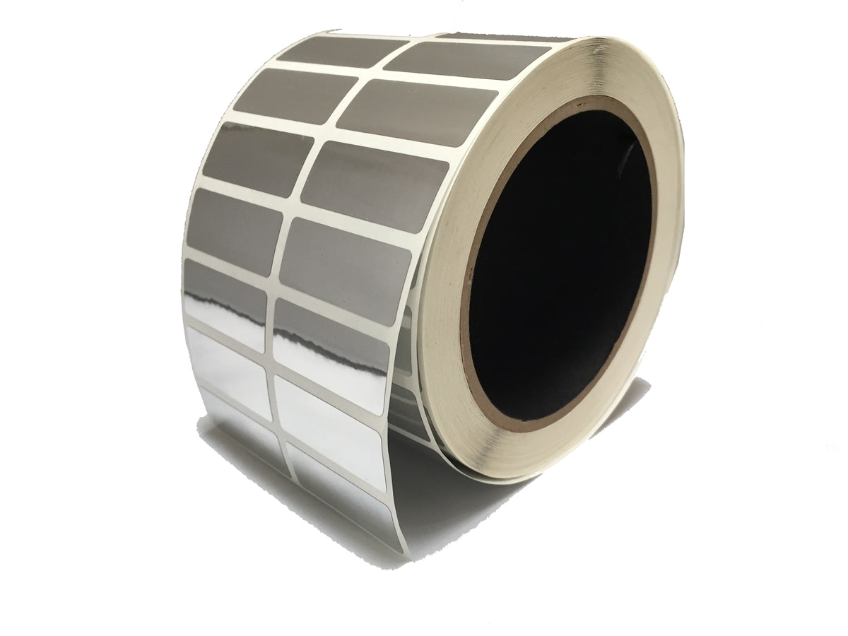 1,000 Silver Bright/ Chrome Tamper-Evident Security Labels TamperGuard® Seal Sticker, Rectangle 1.5" x 0.6" (38mm x 15mm).