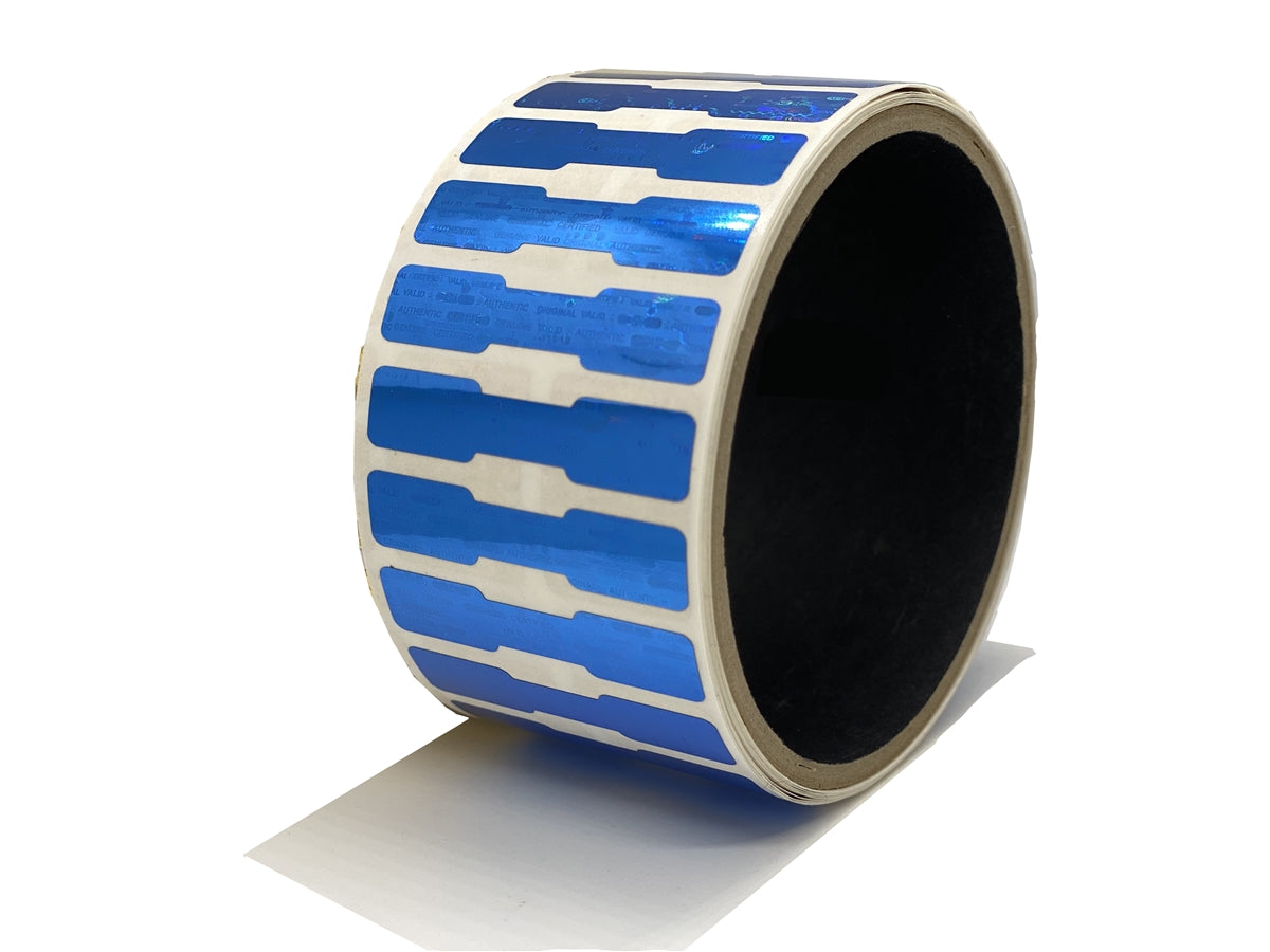 250 Blue Tamper Evident Holographic Security Label Seal Sticker, Dogbone 1.75" x 0.375" (44mm x 9mm)