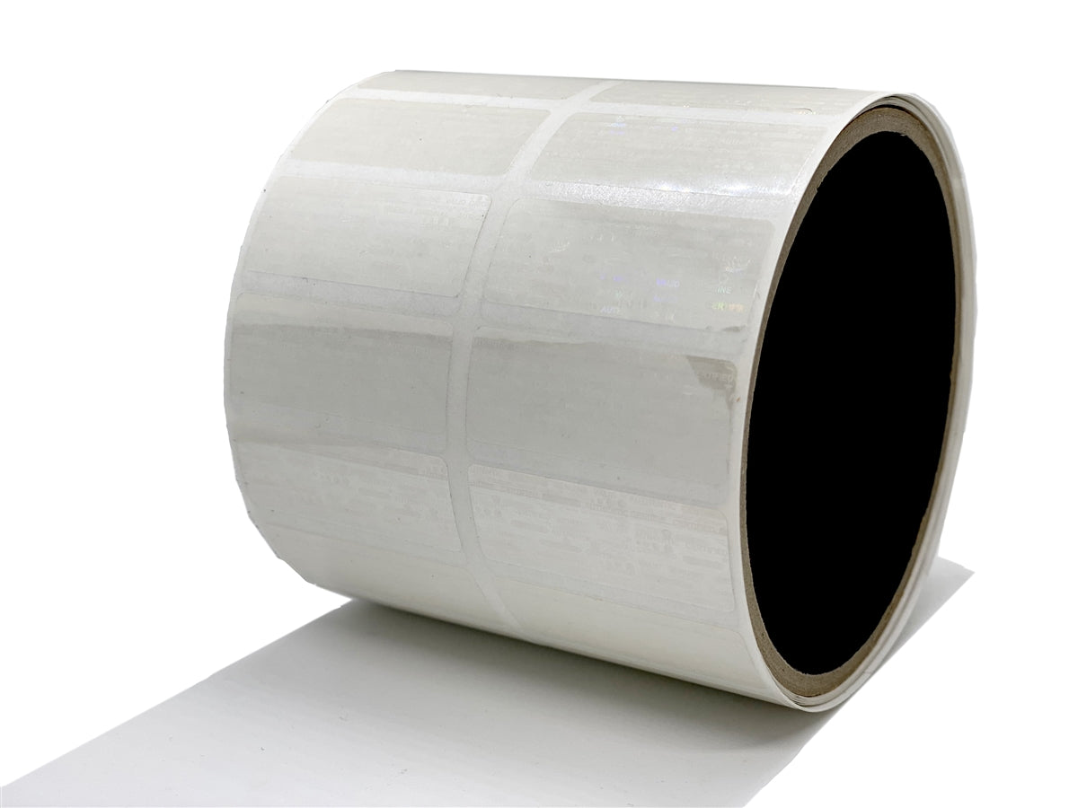 10,000 Clear Tamper Evident Holographic Security Label Seal Sticker, Rectangle 1.5" x 0.6" (38mm x 15mm).