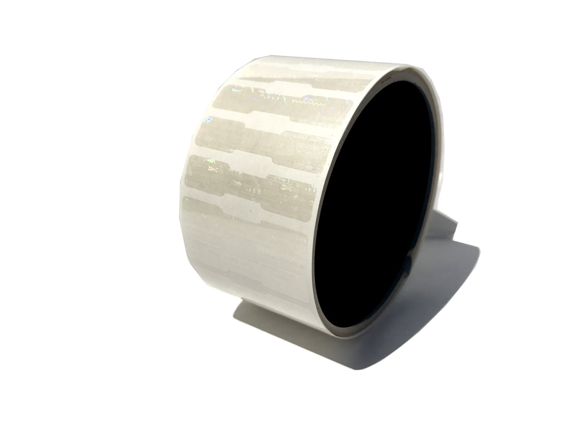 500 Clear Tamper Evident Holographic Security Label Seal Sticker, Dogbone 1.75" x 0.375" (44mm x 9mm)