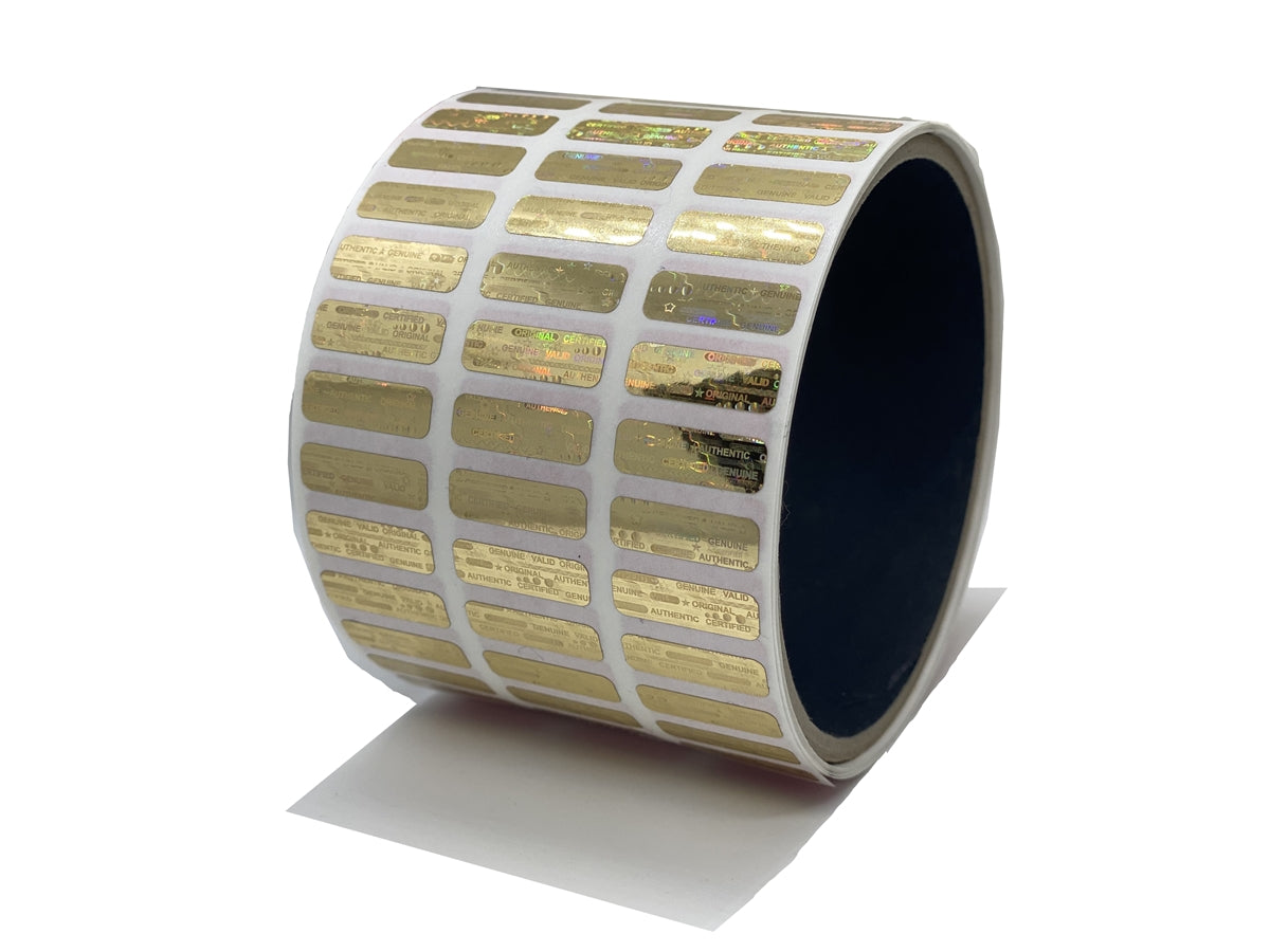 250 Gold Tamper Evident Holographic Security Label Seal Sticker, Rectangle 0.75" x 0.25" (19mm x 6mm).