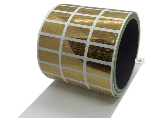 2,000 Gold Tamper Evident Holographic Security Label Seal Sticker, Rectangle 1" x 0.5" (25mm x 13mm).