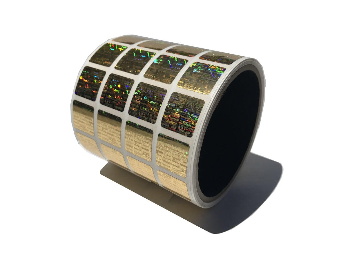 5,000 Gold Tamper Evident Holographic Security Label Seal Sticker, Square 1" x 1" (25mm x 25mm)
