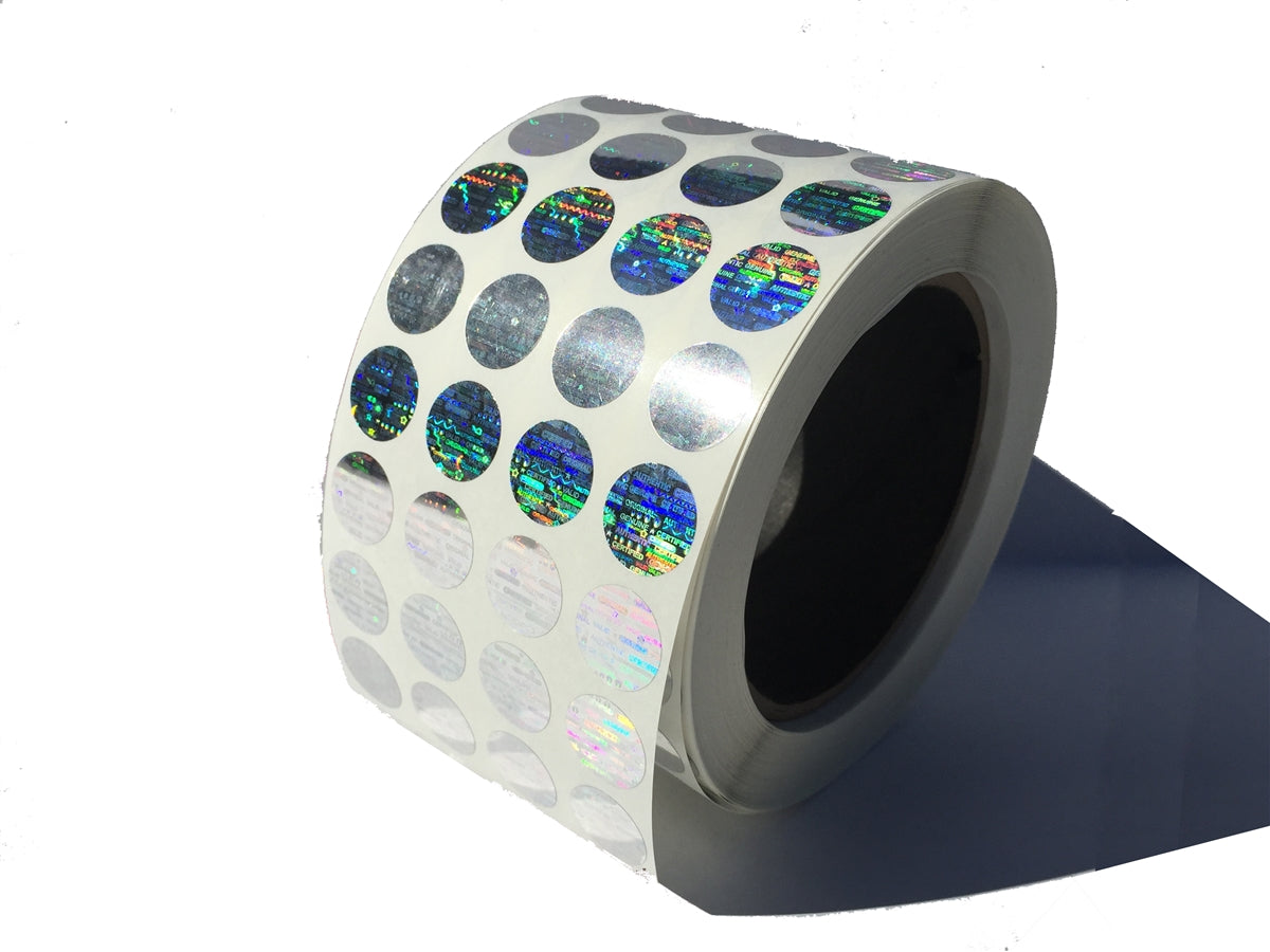 10,000 Silver Tamper Evident Holographic Security Round Label Seal Sticker, Round/ Circle 0.625" diameter (16mm).