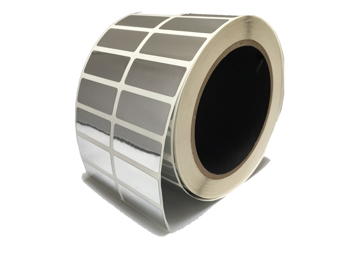 2,000 TamperVoidPro® Metallic Silver Chrome Tamper-Evident Security Labels Seal Sticker, Rectangle 1.5" x 0.6" (38mm x 15mm).