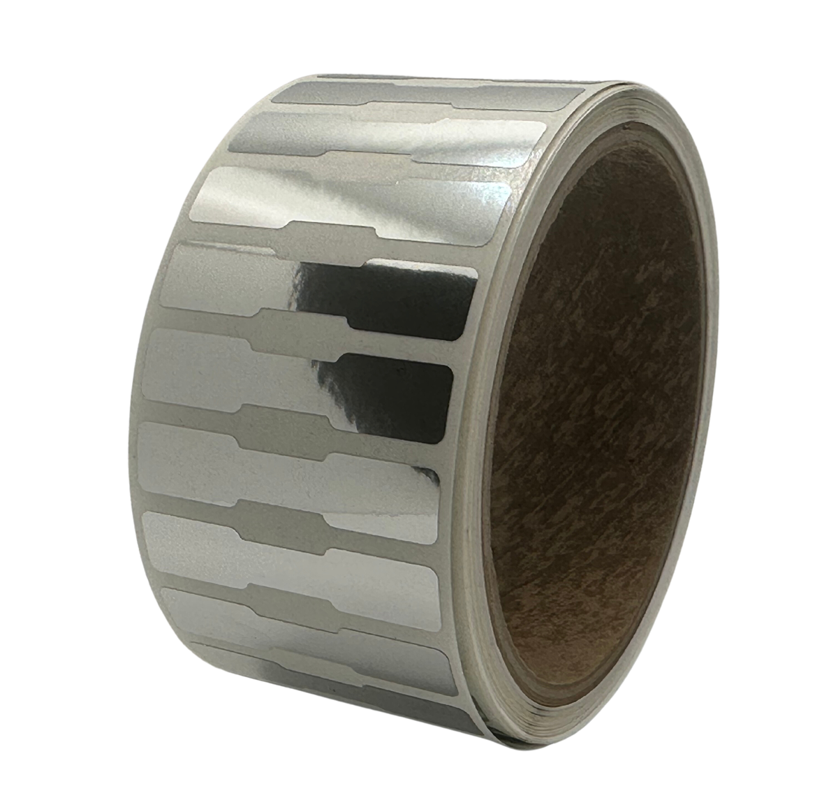 10,000 TamperVoidPro® Metallic Silver Chrome Tamper-Evident Security Labels Seal Sticker, Dogbone Shape Size 1.75" x 0.375 (44mm x 9mm).