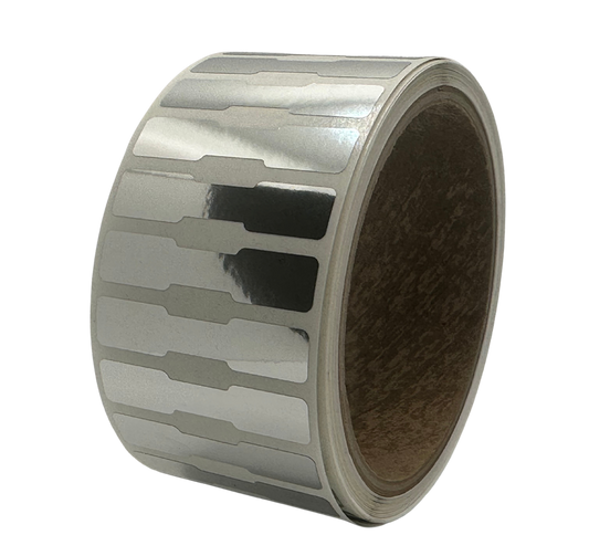 10,000 TamperVoidPro® Metallic Silver Chrome Tamper-Evident Security Labels Seal Sticker, Dogbone Shape Size 1.75" x 0.375 (44mm x 9mm).