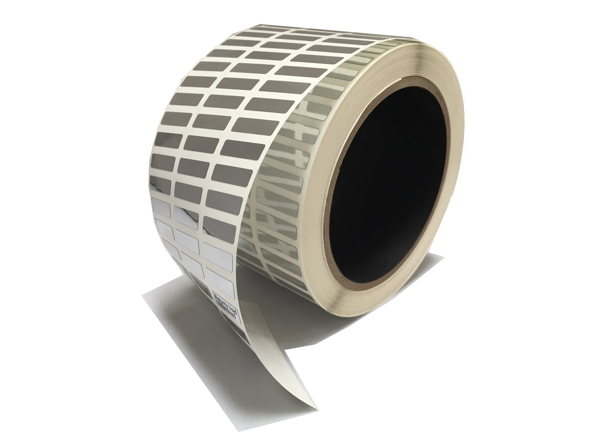 10,000 Bright TamperVoid® Metallic Silver Tamper-Evident Security Labels Seal Sticker, Rectangle 0.75" x 0.25" (19mm x 6mm).