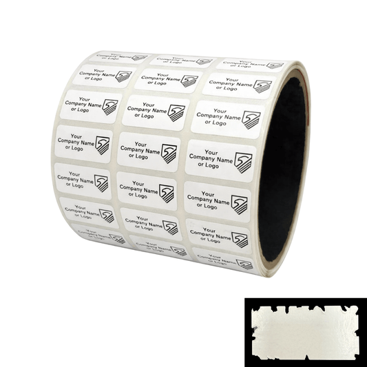 250 Destructible Security Stickers White Size 1" x 0.5" (25mm x 13mm), Custom Print. >Click on item details to customize.