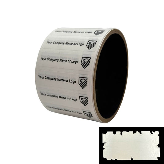 5,000 White Destructible Security Labels, Rectangle 2" x 0.5" (51mm x 13mm), Custom Print. >Click on item details to customize it.