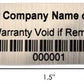 1,000 Custom Printed Asset Identification Security Stickers with Brushed Chrome Finish Size 1.5" x 0.6" (38mm x 15mm) >Click on item details to customize.