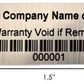 500 Custom Printed Asset Identification Security Stickers with Brushed Chrome Finish Size 1.5" x 0.6" (38mm x 15mm) >Click on item details to customize.