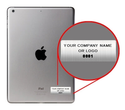 500 Custom Printed Asset Identification Security Stickers with Brushed Chrome Finish Size 1.5" x 0.6" (38mm x 15mm) >Click on item details to customize.