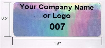 1,000 Custom Printed Asset Identification Security Stickers with Holographic Rainbow Finish Size 1.5" x 0.6" (38mm x 15mm) >Click on item details to customize.