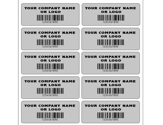 1,000 Custom Printed Asset Identification Security Stickers with Silver Matte Finish Size 1.5" x 0.6" (38mm x 15mm) >Click on item details to customize.