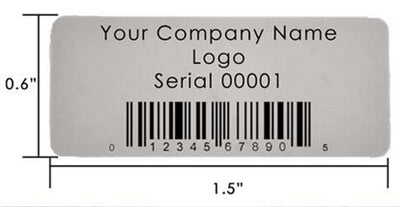 1,000 Custom Printed Asset Identification Security Stickers with Silver Matte Finish Size 1.5" x 0.6" (38mm x 15mm) >Click on item details to customize.