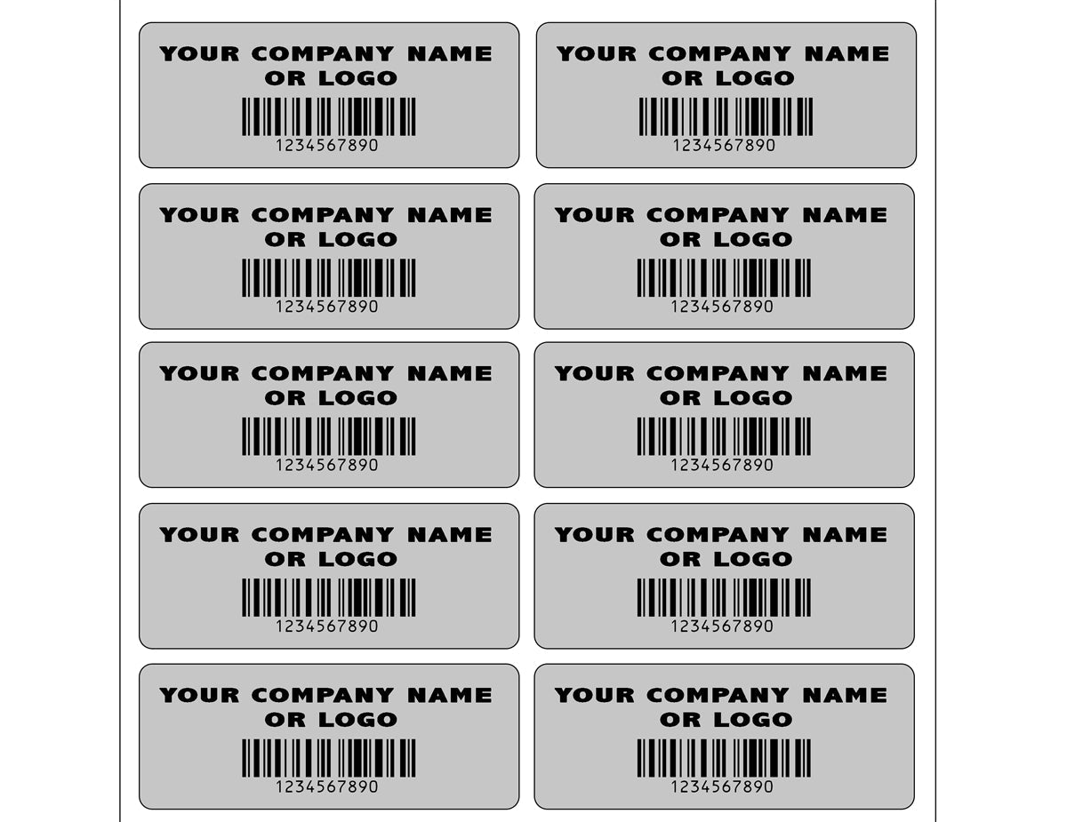 250 Custom Printed Asset Identification Security Stickers with Silver Matte Finish Size 1.5" x  0.6" (38mm x 15mm) >Click on item details to customize.