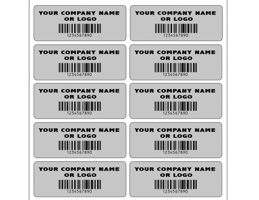 250 Custom Printed Asset Identification Security Stickers with Silver Matte Finish Size 1.5" x  0.6" (38mm x 15mm) >Click on item details to customize.