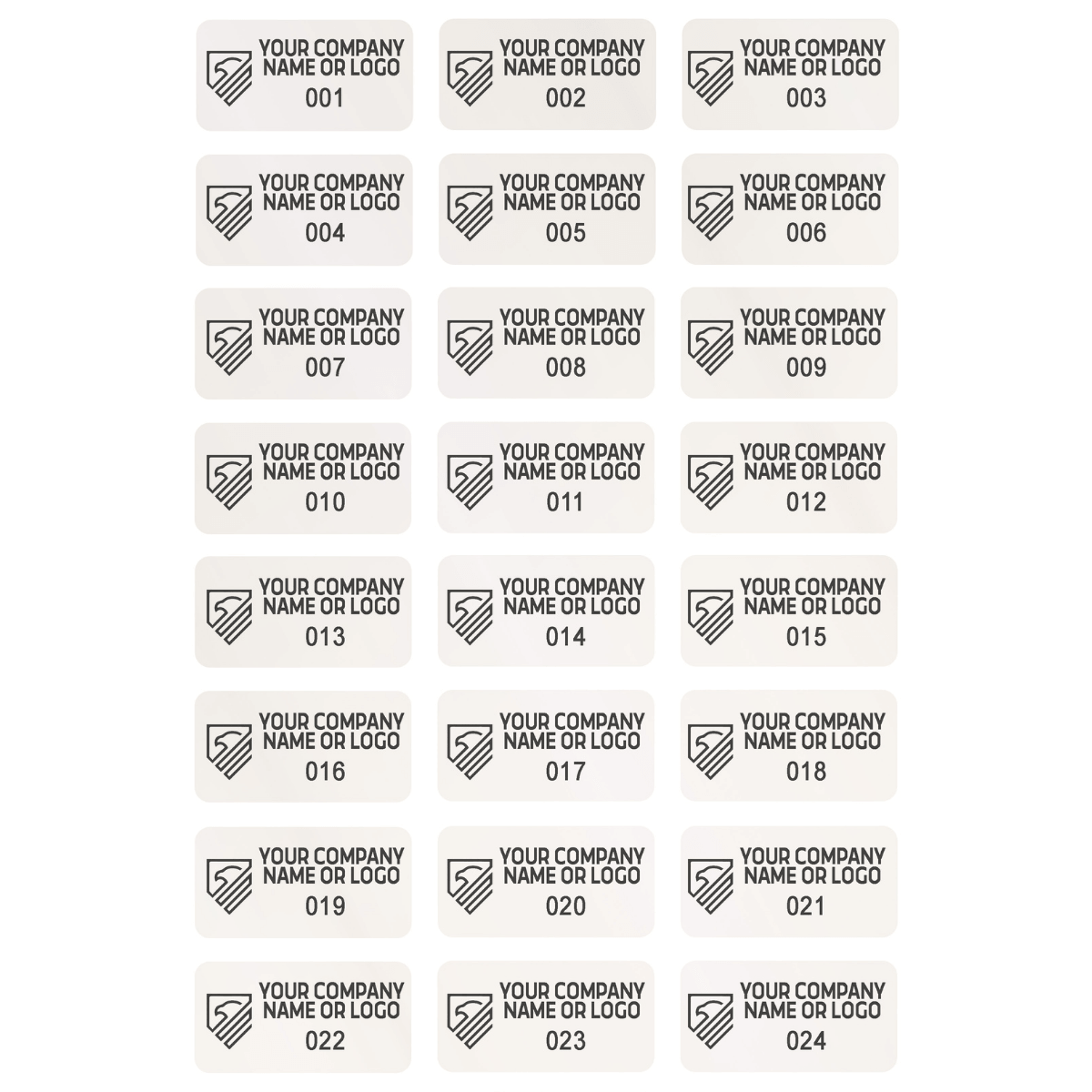 1,000 Custom Printed Asset Identification Security Stickers White Color Size 1" x 0.5" (25mm x 13mm) >Click on item details to customize.