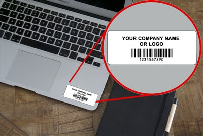 1,000 Custom Printed Asset Identification Security Stickers White Color Size 1.5" x 0.6" (38mm x 15mm) >Click on item details to customize.