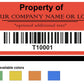 1,000 Two Color Asset Identification Security Labels 1.5" x 0.6" (38mm x 15mm), Custom Print. >Click on item details to customize it.