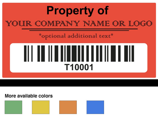 1,000 Two Color Asset Identification Security Labels 1.5" x 0.6" (38mm x 15mm), Custom Print. >Click on item details to customize it.