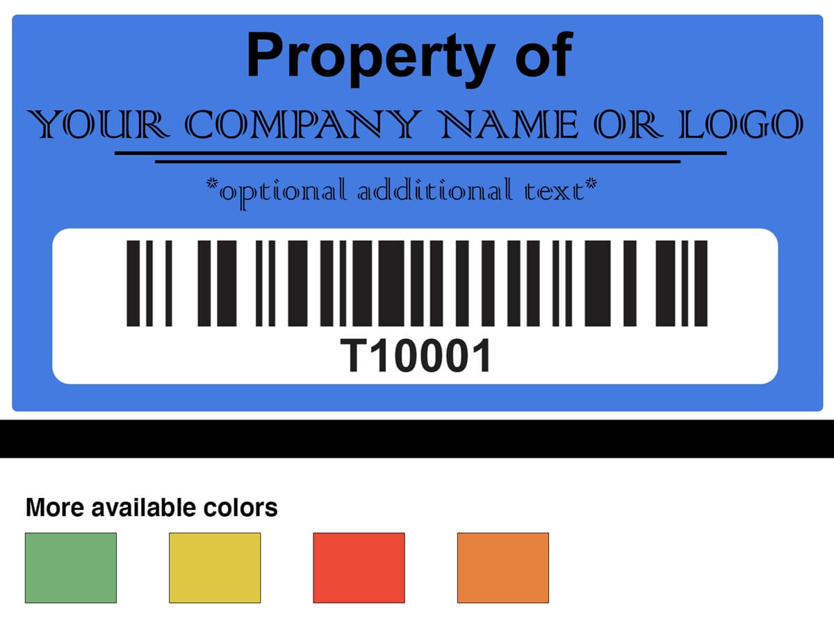 500 Custom Printed Two Colors Asset Identification Tags 1.5" x 0.6" (38mm x 15mm) >Click on item details to customize.