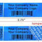 2,000 TamperColor® Blue Custom Printed Security Labels: Tamper Evident, Rectangle 2.75" x 1" (70mm x 25mm) >Click on item details to customize.