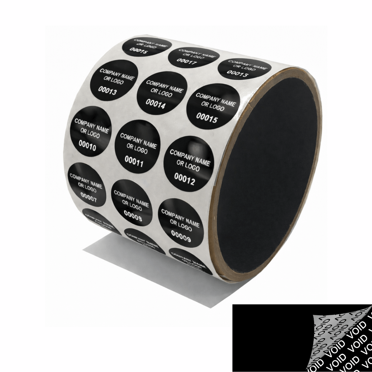 250 Black TamperColor® Tamper Evident Security Label Seal Sticker, Circle 0.75" (19mm). Custom Print. >Click on item details to customize it.