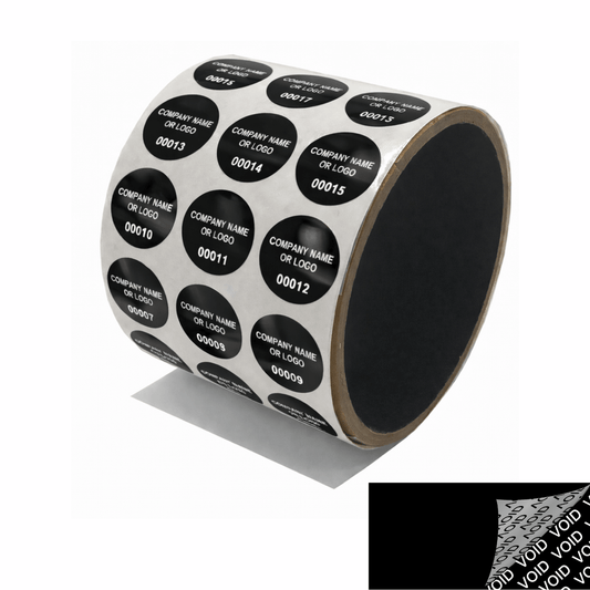 250 Black TamperColor® Tamper Evident Security Label Seal Sticker, Circle 0.75" (19mm). Custom Print. >Click on item details to customize it.