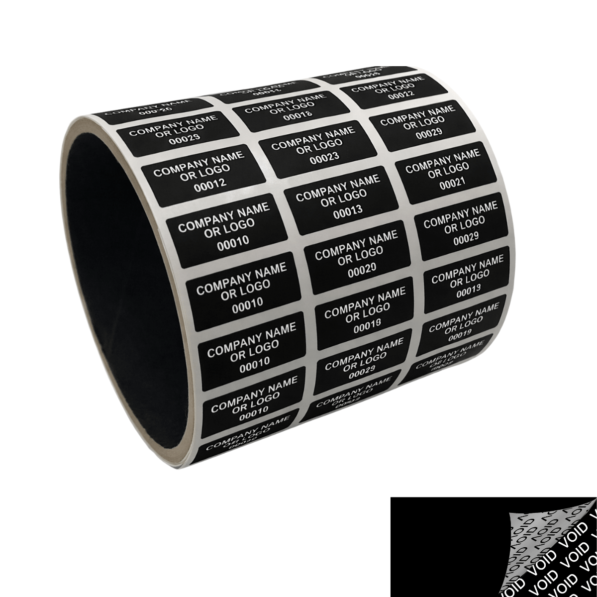 250 Black TamperColor® Tamper Evident Security Label Seal Sticker, Rectangle 1"x 0.375" (25mm x 9mm). Custom Print. >Click on item details to customize it.