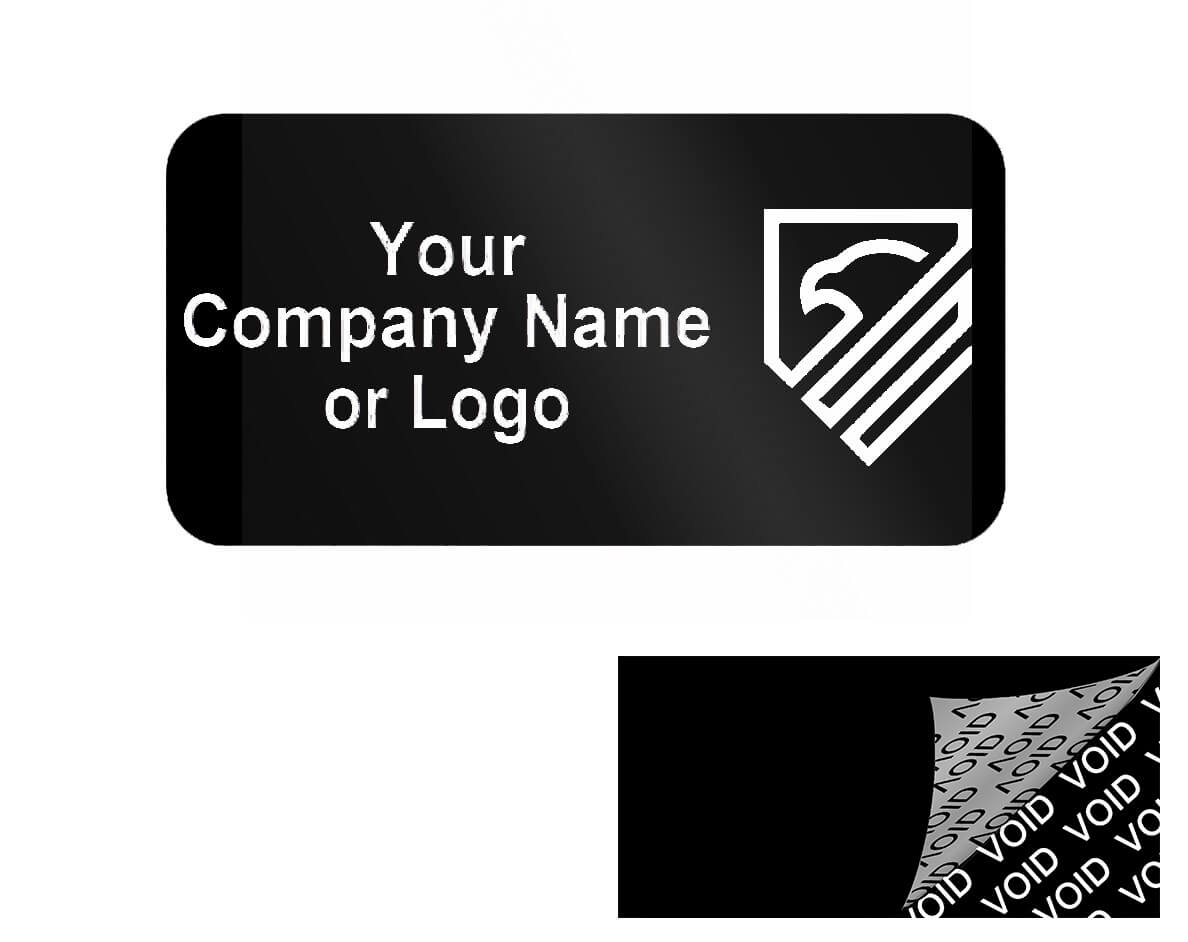 250 TamperColor® Black Custom Printed Security Labels: Tamper Evident, Rectangle 1" x 0.5" (25mm x 13mm) >Click on item details to customize.
