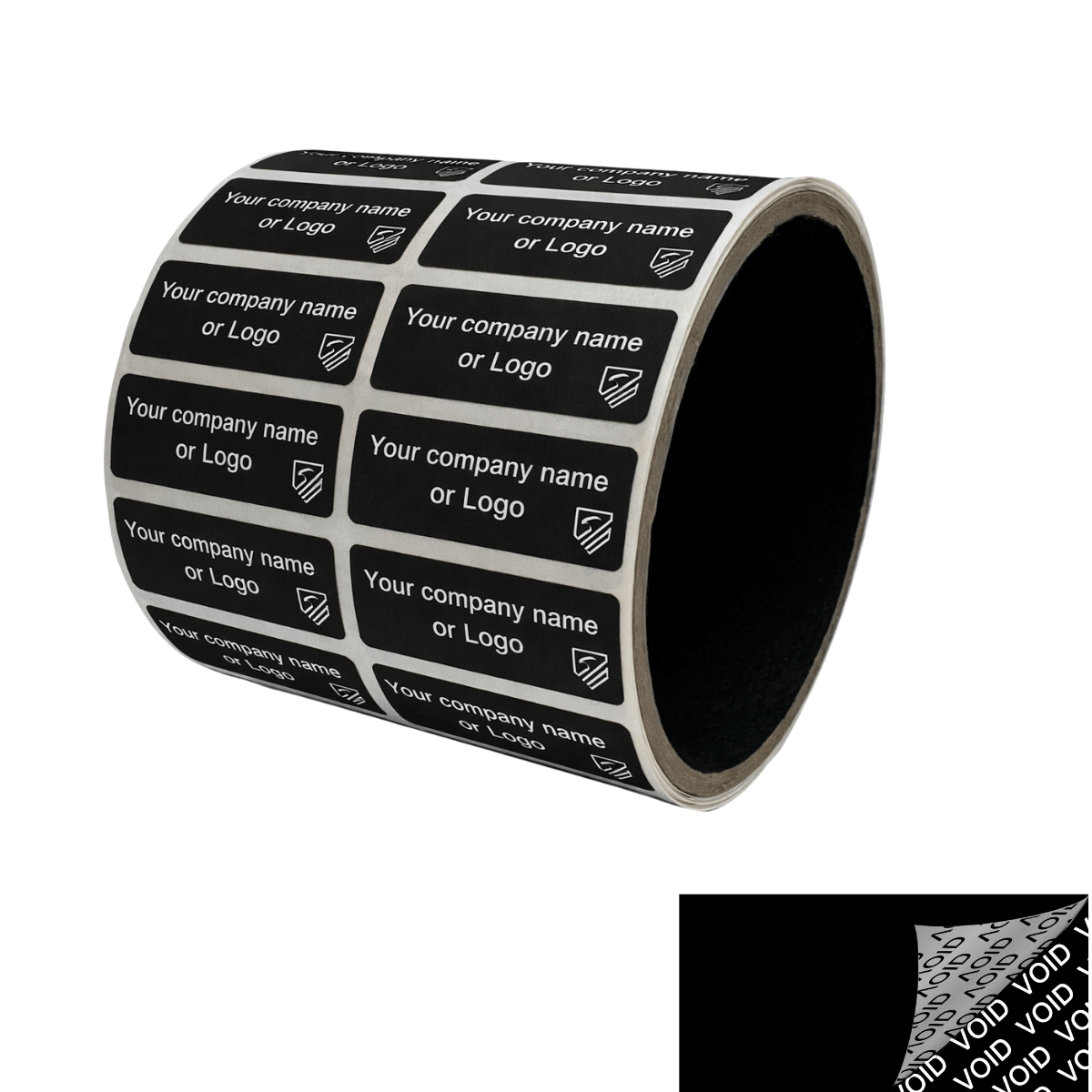 500 TamperColor® Black Custom Printed Security Labels: Tamper Evident, Rectangle 1.5" x 0.6" (38mm x 15mm) >Click on item details to customize.