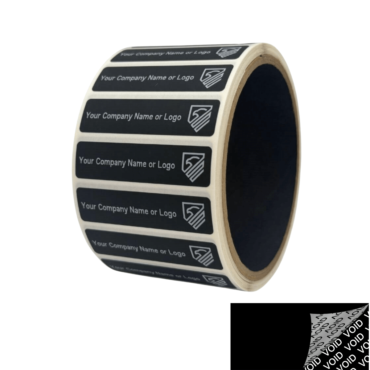 250 Black TamperColor® Tamper Evident Security Label Seal Sticker, Rectangle 2" x 0.5" (51mm x 13mm). Custom Print. >Click on item details to customize it.
