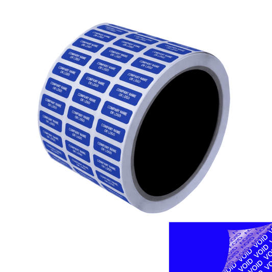 2,000 TamperColor® Blue Custom Printed Security Labels: Tamper Evident, Rectangle 0.75" x 0.25" (19mm x 6mm) >Click on item details to customize.