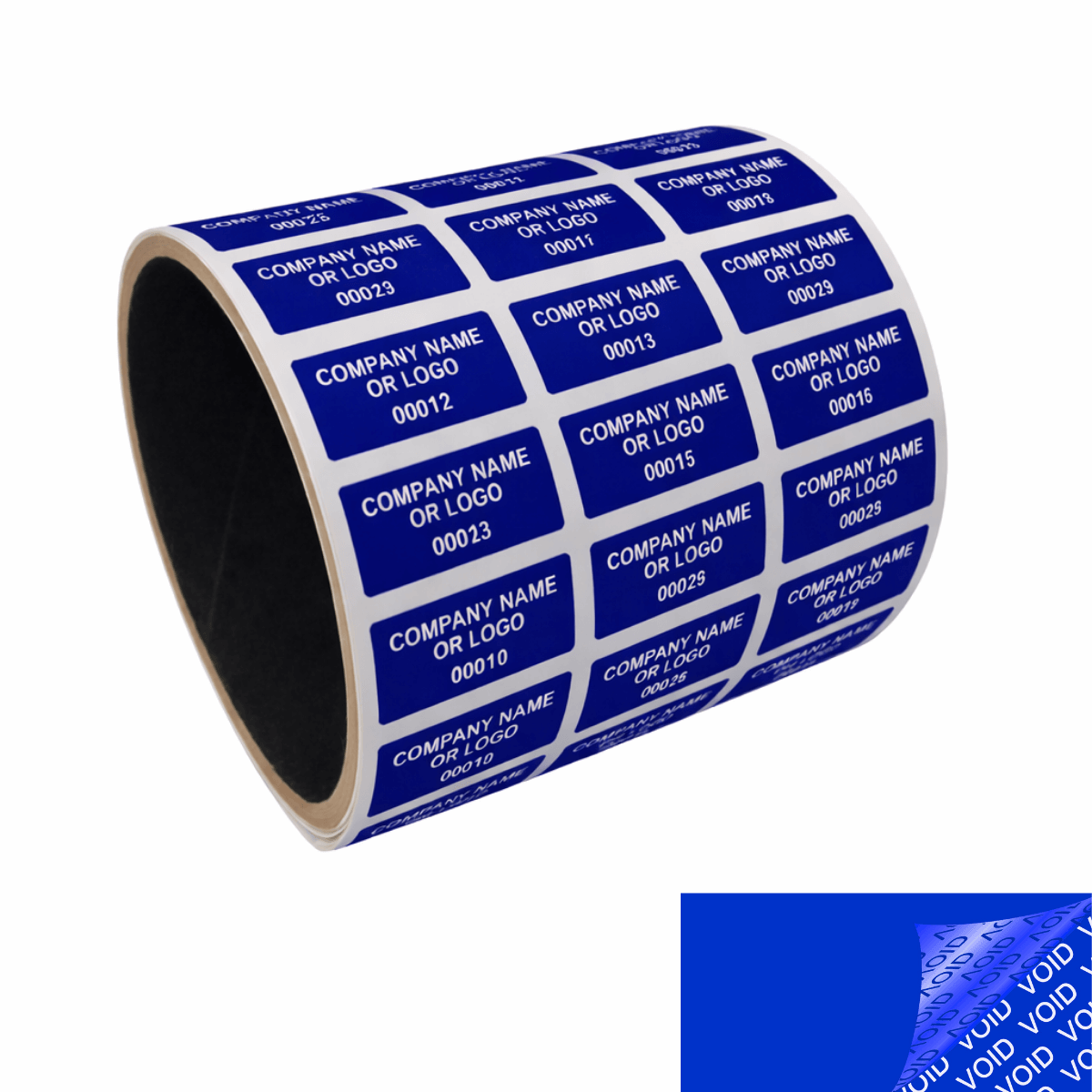250 Blue TamperColor® Tamper Evident Security Label Seal Sticker, Rectangle 1"x 0.375" (25mm x 9mm). Custom Print. >Click on item details to customize it.