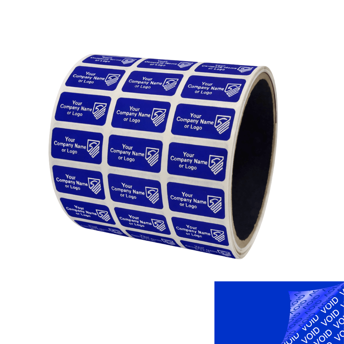 500 TamperColor® Blue Custom Printed Security Labels: Tamper Evident, Rectangle 1" x 0.5" (25mm x 13mm) >Click on item details to customize.