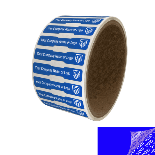 500 TamperColor® Blue Custom Printed Security Labels: Dogbone Shape Size 1.75" x 0.375 (44mm x 9mm) >Click on item details to customize.
