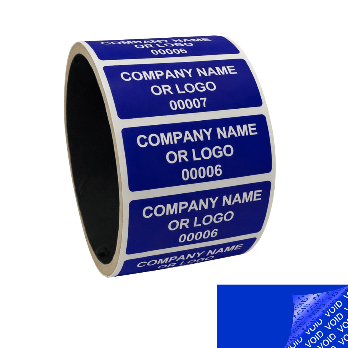 250 Blue TamperColor® Tamper Evident Security Label Seal Sticker, Rectangle 2" x 0.75" (51mm x 19mm). Custom Print. >Click on item details to customize it.