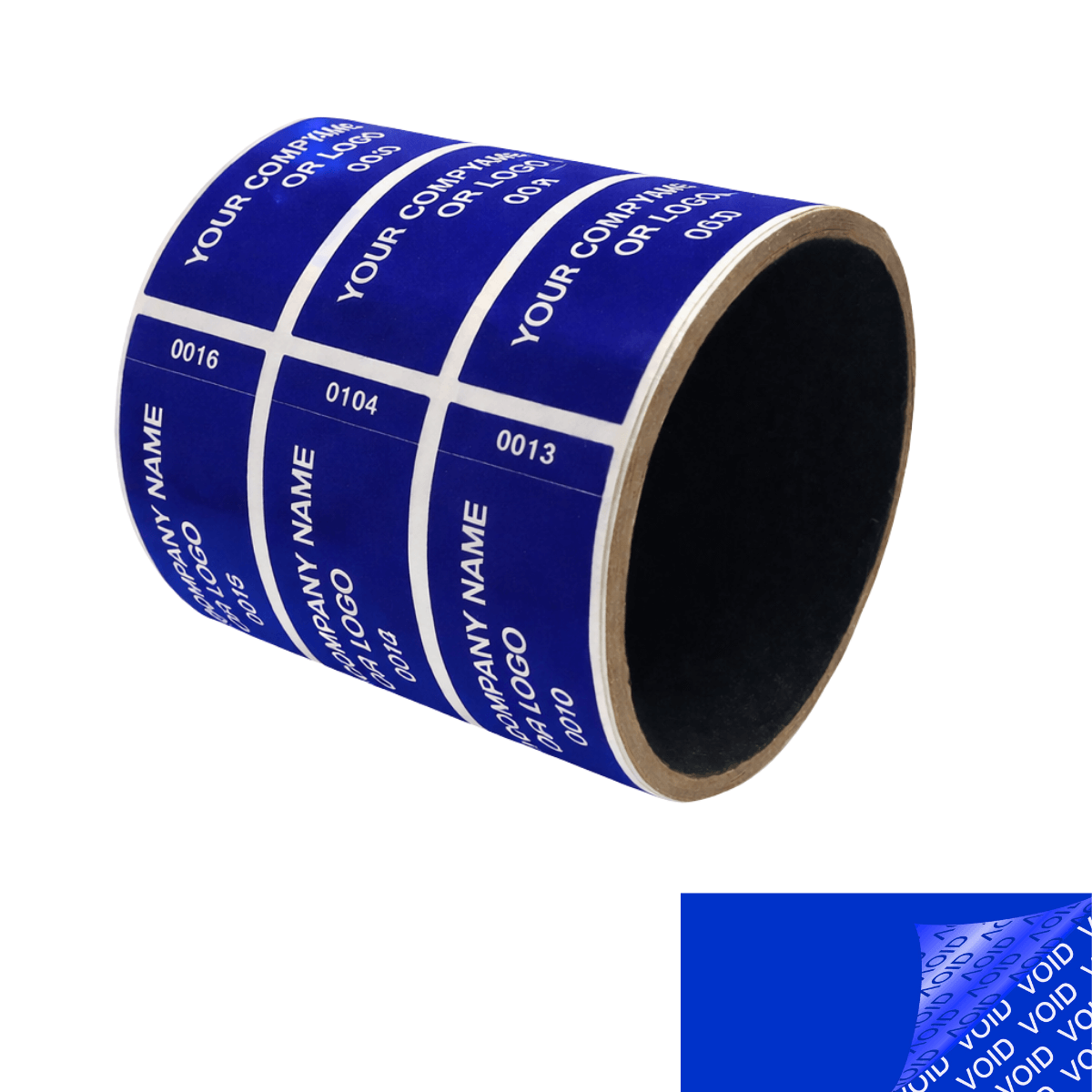 1,000 TamperColor® Blue Custom Printed Security Labels: Tamper Evident, Rectangle 2.75" x 1" (70mm x 25mm) >Click on item details to customize.