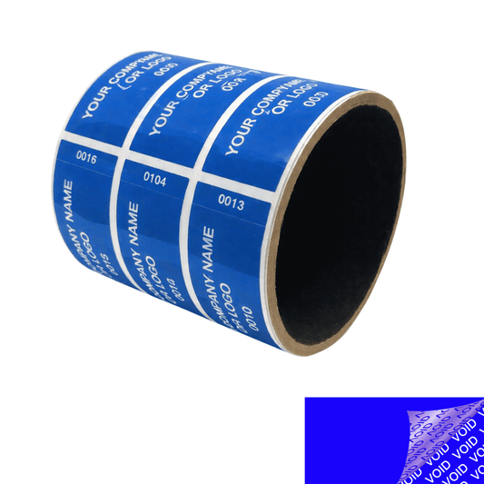 1,000 TamperColor® Blue Custom Printed Security Labels: Tamper Evident, Rectangle 2.75" x 1" (70mm x 25mm) >Click on item details to customize.