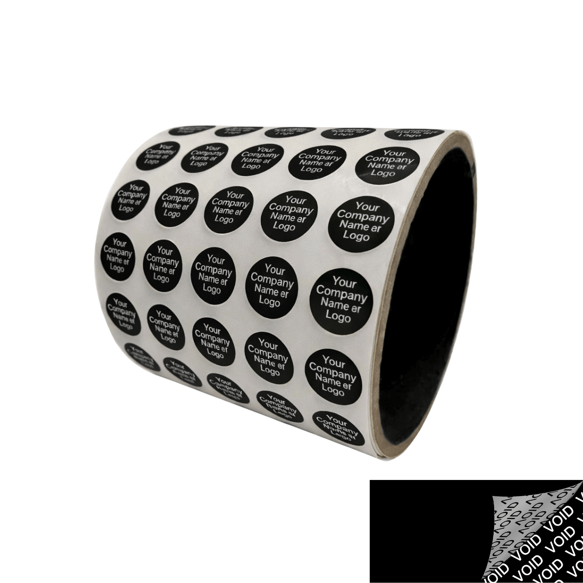 10,000 TamperColor® Black Custom Printed Security Labels: Tamper Evident, Circle 0.5" (13mm) >Click on item details to customize.