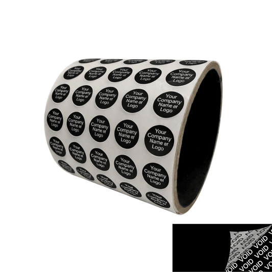5,000 TamperColor® Black Custom Printed Security Labels: Tamper Evident, Circle 0.5" (13mm) >Click on item details to customize.