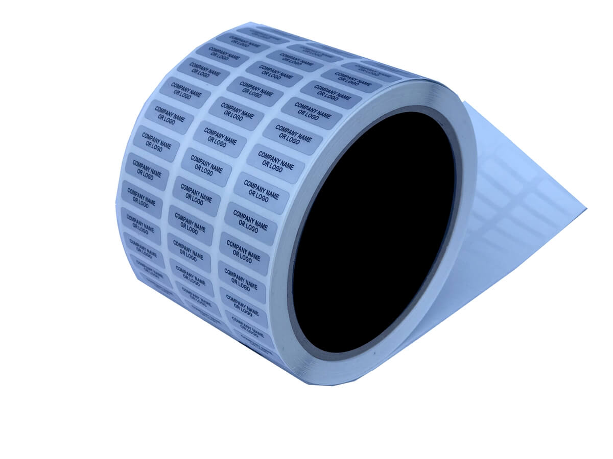 250 TamperColor® Grey Custom Printed Security Labels: Tamper Evident, Rectangle 0.75" x 0.25" (19mm x 6mm) >Click on item details to customize.