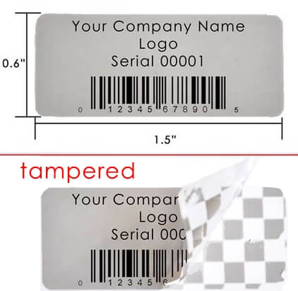 250 TamperColor® Grey Custom Printed Security Labels: Tamper Evident, Rectangle 1.5" x 0.6" (38mm x 15mm) >Click on item details to customize.