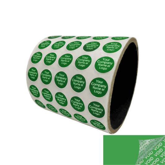 250 TamperColor® Green Custom Printed Security Labels: Tamper Evident, Circle 0.5" (13mm) >Click on item details to customize.