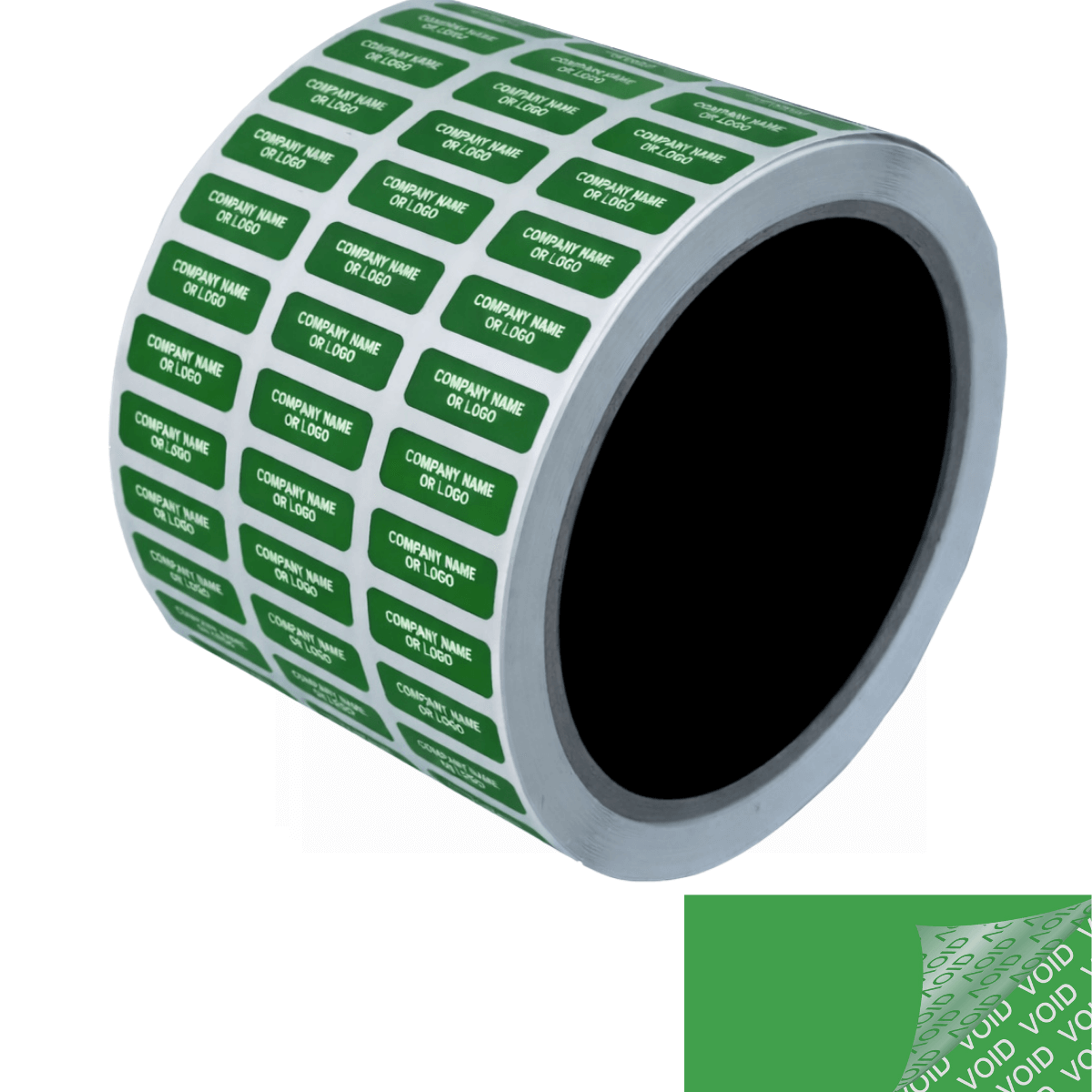 250 TamperColor® Green Custom Printed Security Labels: Tamper Evident, Rectangle 0.75" x 0.25" (19mm x 6mm) >Click on item details to customize.