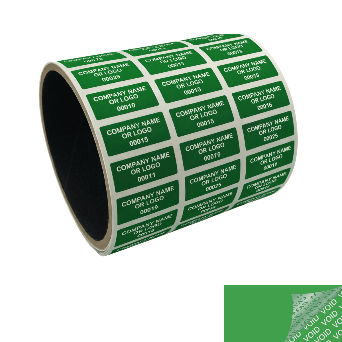 250 Green TamperColor® Tamper Evident Security Label Seal Sticker, Rectangle 1"x 0.375" (25mm x 9mm). Custom Print. >Click on item details to customize it.